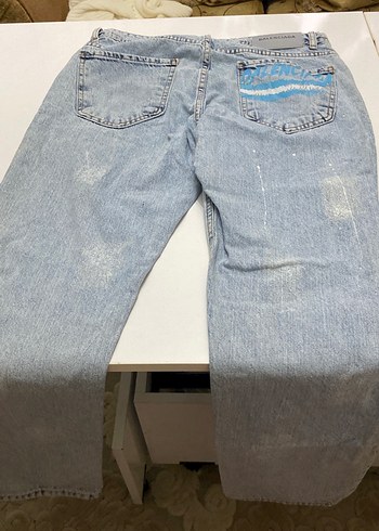 Mavi Baskılı Bol Kesim  erkek Kot Pantolon - Görsel 4