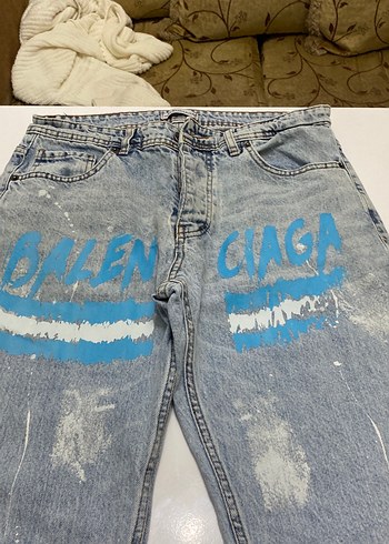 Mavi Baskılı Bol Kesim  erkek Kot Pantolon - Görsel 2