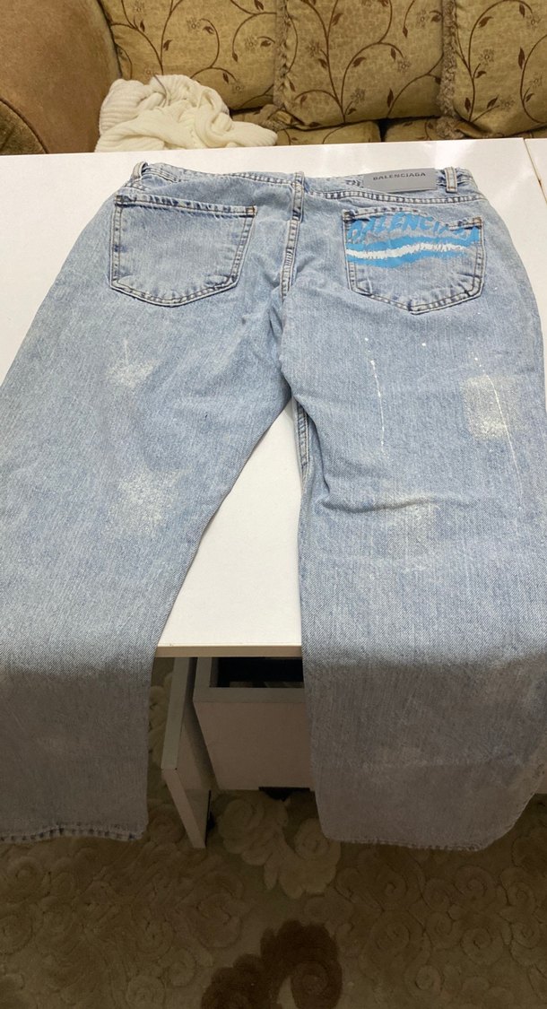 Mavi Baskılı Bol Kesim  erkek Kot Pantolon - Görsel 4