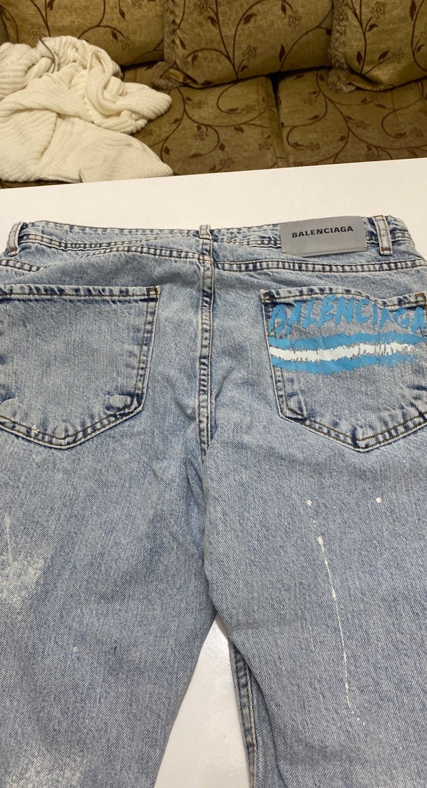 Mavi Baskılı Bol Kesim  erkek Kot Pantolon - Görsel 5