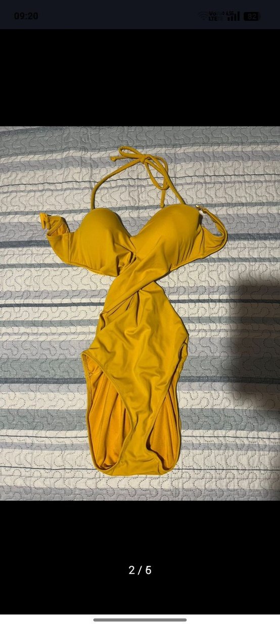 Sarı Drapeli Mini Kadın Mayo - Görsel 2