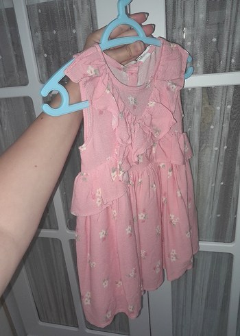 Pembe Kolsuz Fırfırlı Kız Elbisesi