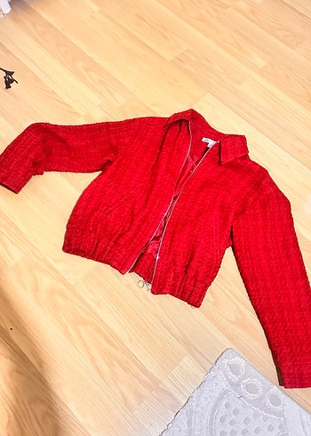 Kadın Kırmızı Fermuarlı Kısa Ceket - Görsel 3