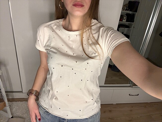 s Beden Mavi delik ve kanat detaylı tshirt