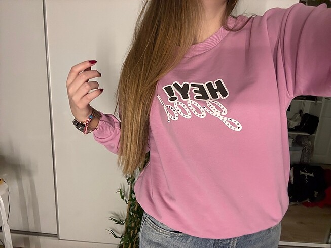 s Beden pembe Renk Twist baskılı sweatshirt