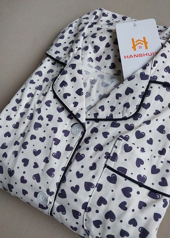 Gri Kalp Desenli Kadın Kısa Kollu Pijama Takımı - Görsel 3