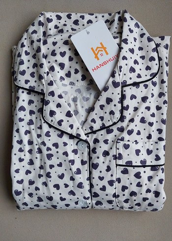 Gri Kalp Desenli Kadın Kısa Kollu Pijama Takımı - Görsel 4