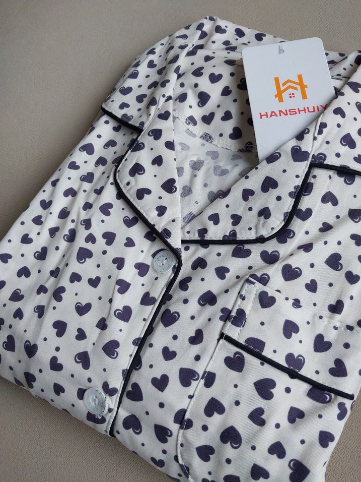 Gri Kalp Desenli Kadın Kısa Kollu Pijama Takımı - Görsel 3