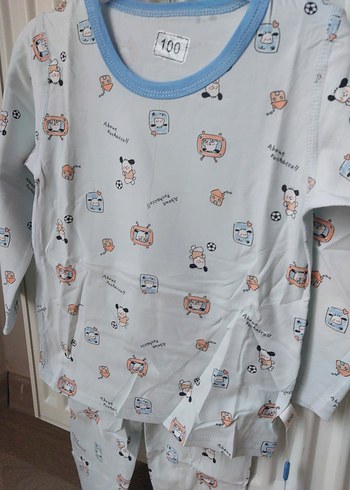 Mavi Pamuklu Uzun Kollu Bebek Takımı pijama takım - Görsel 3