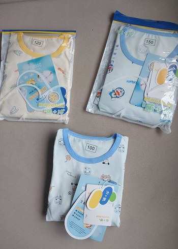 Mavi Pamuklu Uzun Kollu Bebek Takımı pijama takım - Görsel 6