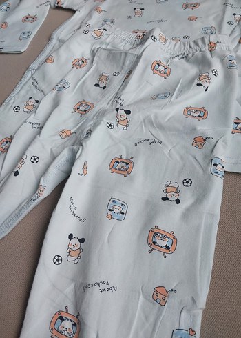 Mavi Pamuklu Uzun Kollu Bebek Takımı pijama takım - Görsel 5