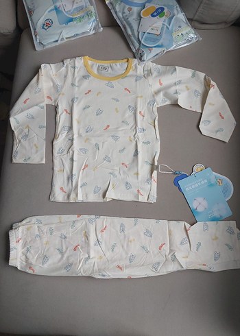 Mavi Pamuklu Uzun Kollu Bebek Takımı pijama takım - Görsel 8