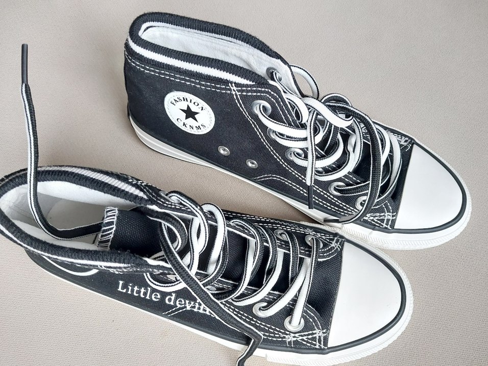 Siyah Baskılı Stiletto Topuklu Kadın Spor Ayakkabı - Görsel 4