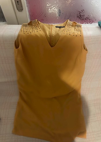 V-Yaka Bej Midi Kadın Triko Elbise - Görsel 3