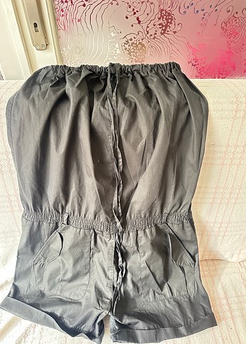 Siyah Straplez Kısa Tulum - Görsel 2