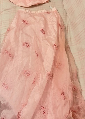 Pembe Nakışlı Straplez Midi Abiye Elbise - Görsel 3