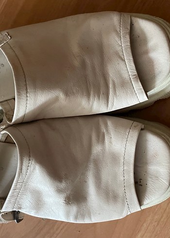 Hakiki Deri Bej Platform Topuklu Kadın Sandalet - Görsel 2