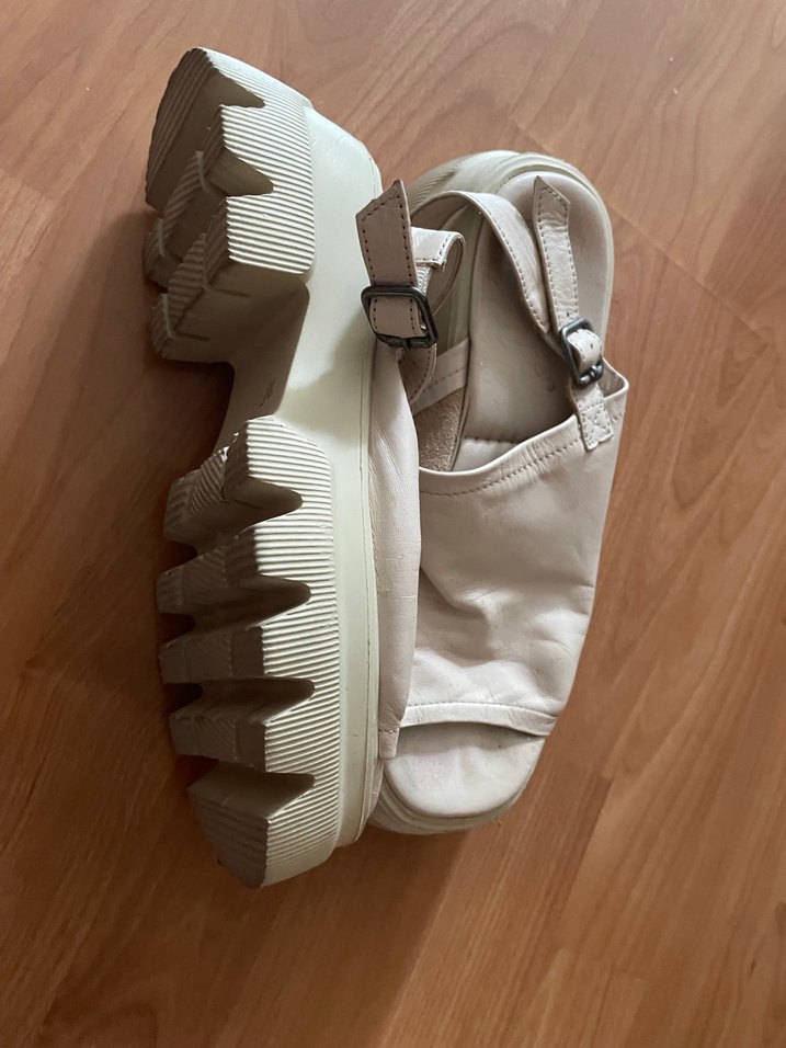 Hakiki Deri Bej Platform Topuklu Kadın Sandalet - Görsel 3