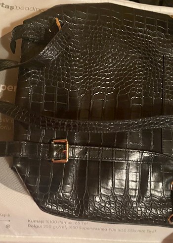 Siyah Deri Croco Desenli Kadın Sırt Çantası - Görsel 4