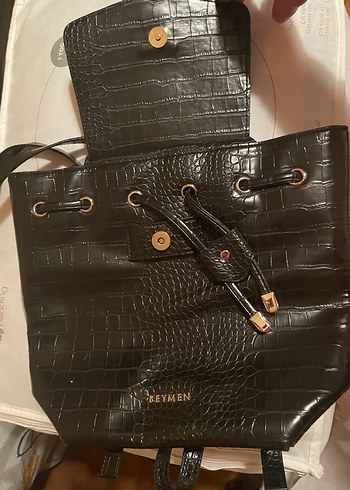 Siyah Deri Croco Desenli Kadın Sırt Çantası - Görsel 2