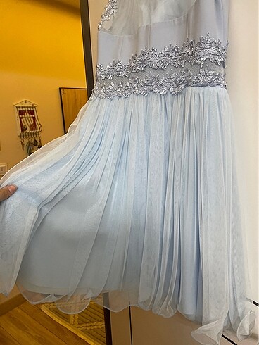 süt mavisi kisa elbise - Görsel 3