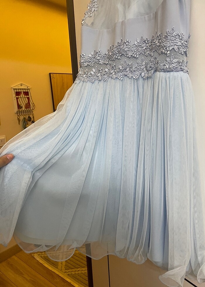 süt mavisi kisa elbise - Görsel 3