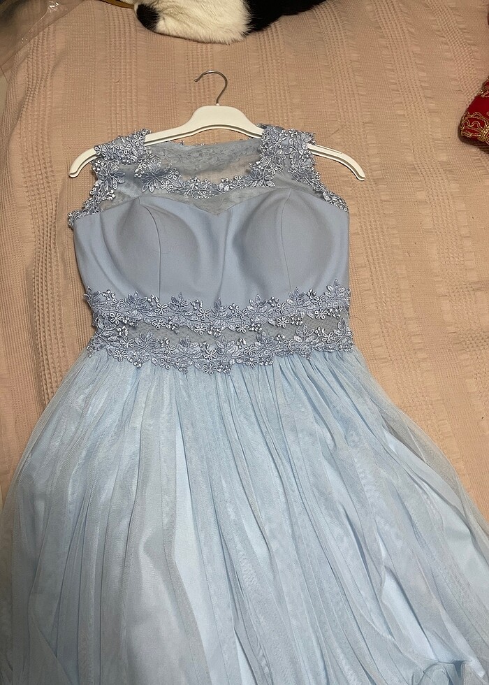 süt mavisi kisa elbise - Görsel 5