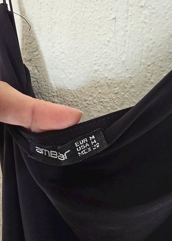 Siyah Drapeli İp Askılı Elbise - Görsel 2