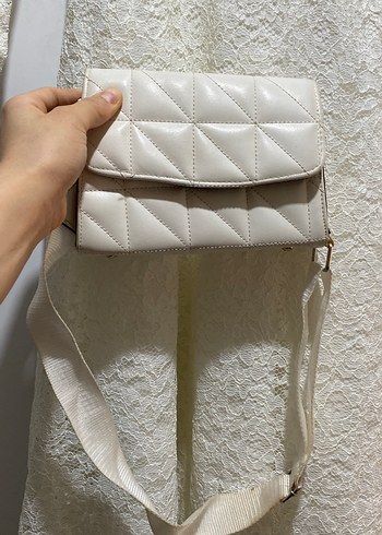 Beyaz Deri Kadın Omuz Çantası - Görsel 3