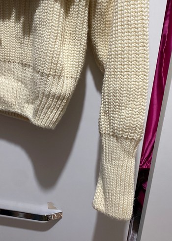 Beyaz Nakışlı Bohem Triko Mini Kazak - Görsel 6