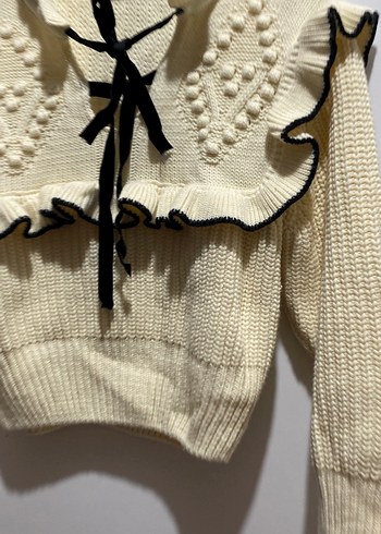 Beyaz Nakışlı Bohem Triko Mini Kazak - Görsel 3