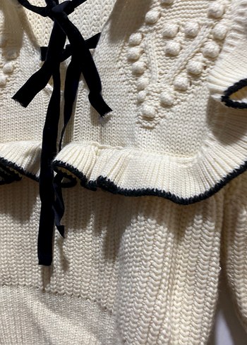 Beyaz Nakışlı Bohem Triko Mini Kazak - Görsel 4