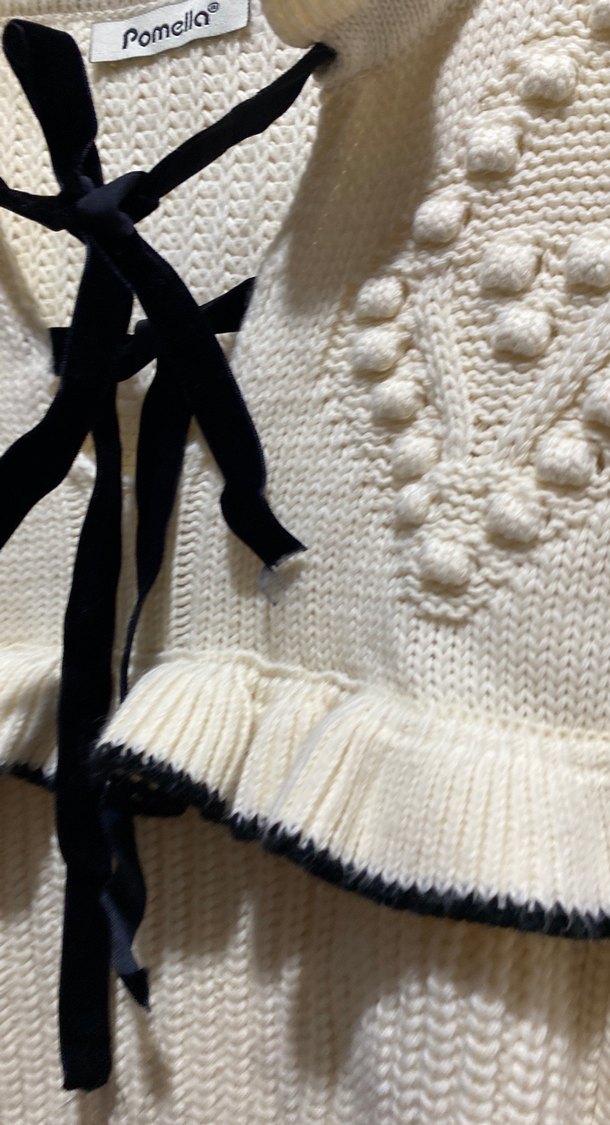 Beyaz Nakışlı Bohem Triko Mini Kazak - Görsel 5