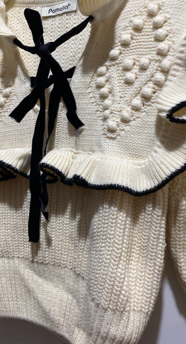 Beyaz Nakışlı Bohem Triko Mini Kazak - Görsel 4