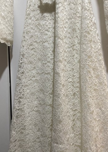 Dantel Detaylı Beyaz Uzun Bohem Gelinlik - Görsel 4