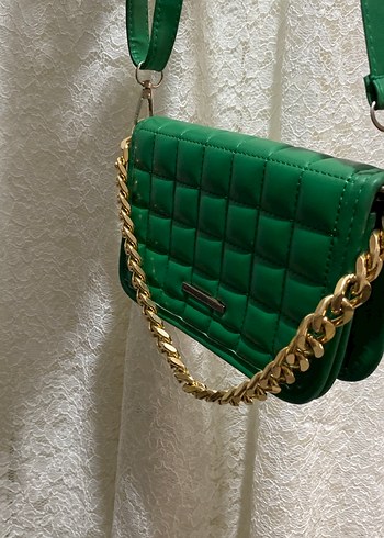 Zincir Detaylı Yeşil Deri Kadın Çanta - Görsel 6