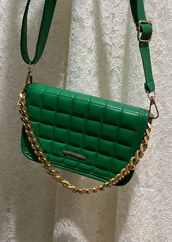 Zincir Detaylı Yeşil Deri Kadın Çanta - Görsel 7