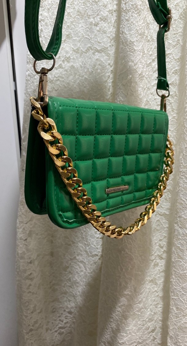 Zincir Detaylı Yeşil Deri Kadın Çanta - Görsel 3