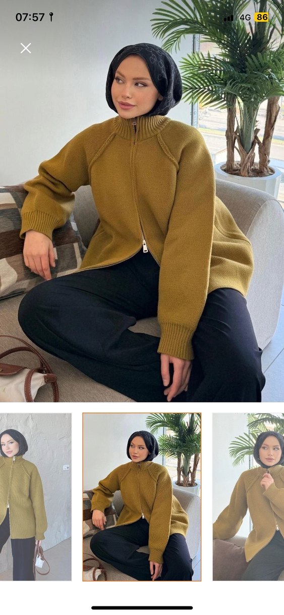 Kadın Haki Örgü Yarım Fermuarlı Kazak - Görsel 2