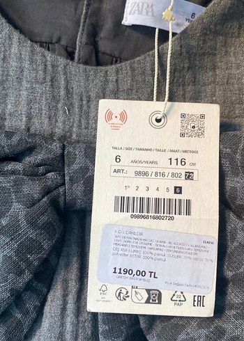 6 Yaş Beden gri Renk Kız Çocuk Gri Keten Pilili Elbise