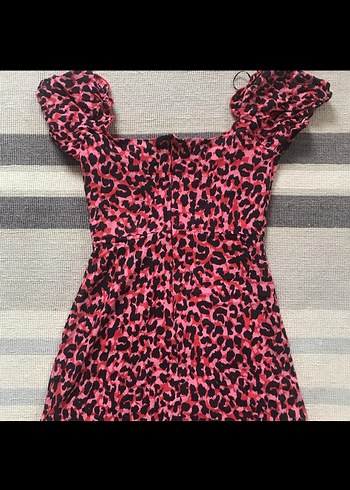 Pull and Bear Pembe Mini Desenli Elbise