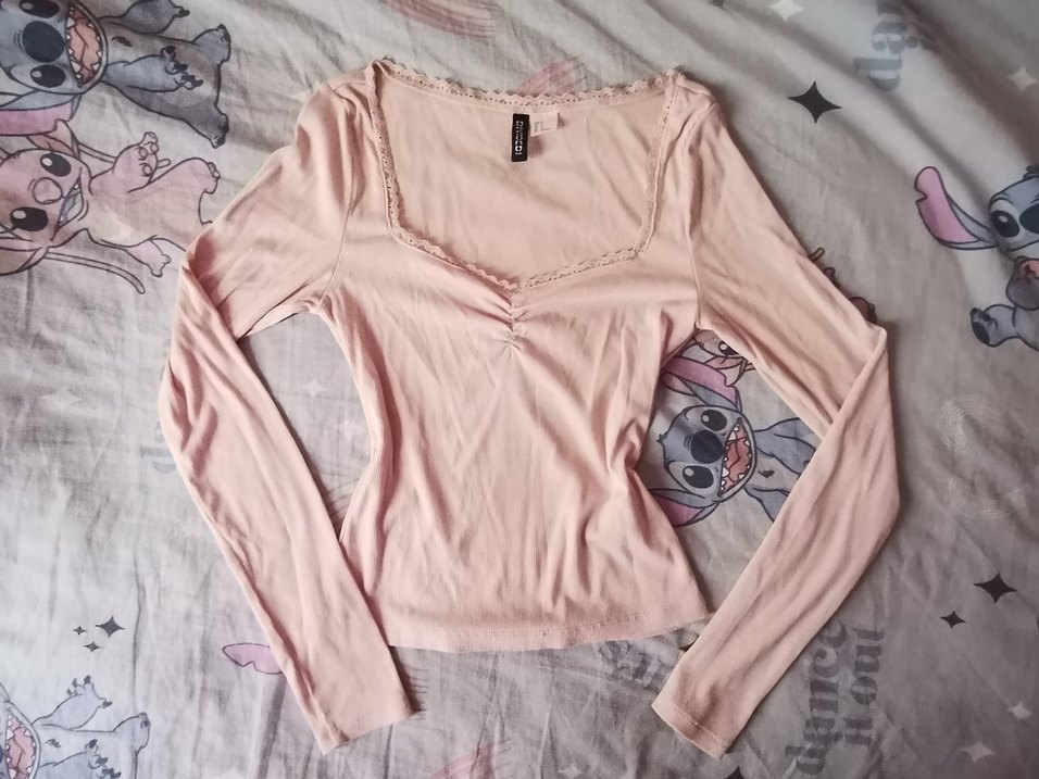 Dantel Detaylı V Yaka Pudra Pembe Kadın Bluz - Görsel 2