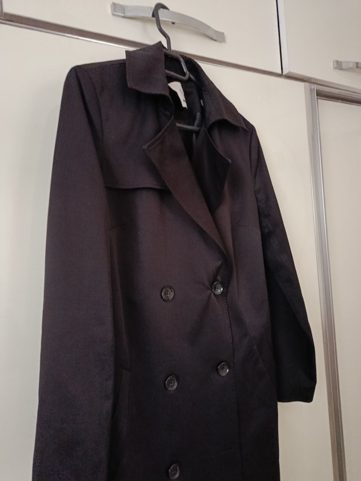 Siyah Uzun Kadın Trençkot - Görsel 4