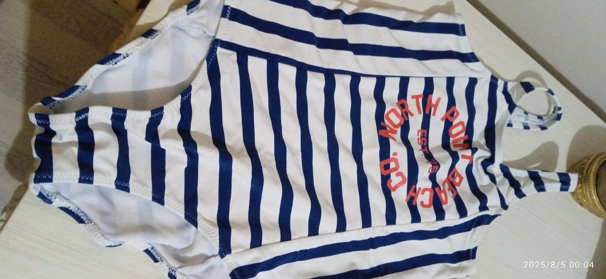 Kız Çocuk Mavi Çizgili Mayo - Görsel 4