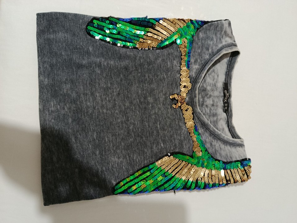 Boncuk İşlemeli Gri Bohem Kadın Tişört - Görsel 2