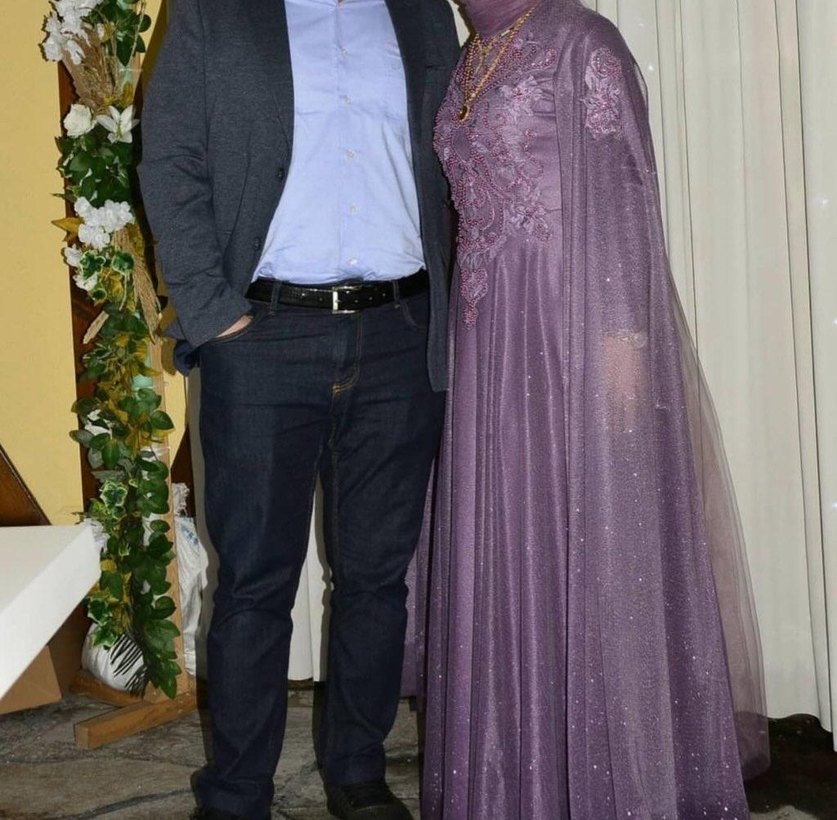 Uzun Kollu İşlemeli Mor Abiye - Görsel 4