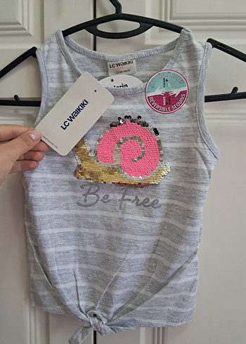 LCW Kız Çocuk Gri Payetli Kolsuz Tişört - Görsel 2