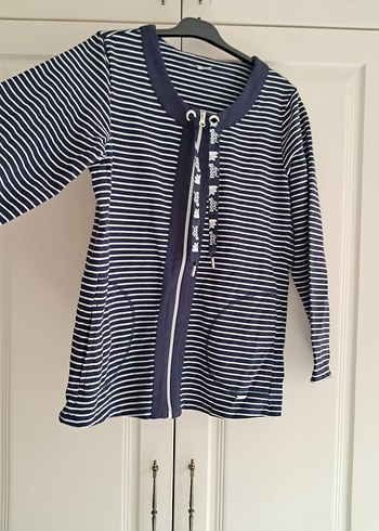 Çizgili Fermuarlı Kadın Hırka - Görsel 2