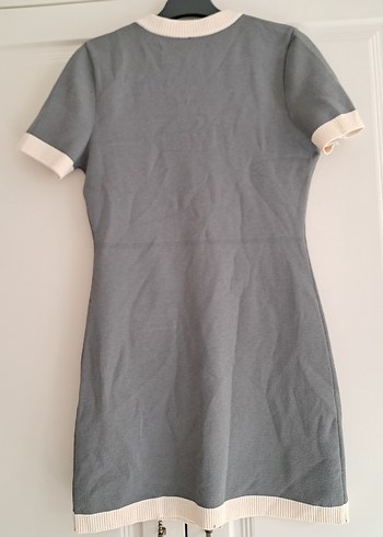 Düğmeli Gri Midi Kısa Kollu Elbise - Görsel 4