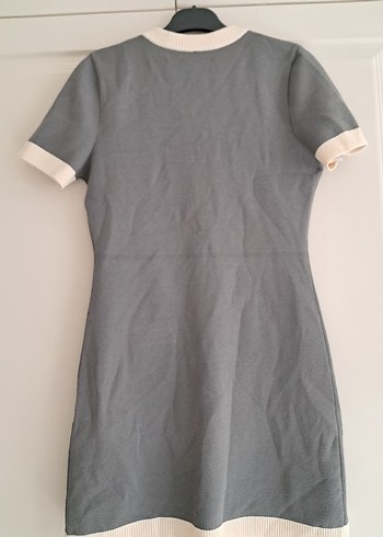 Düğmeli Gri Midi Kısa Kollu Elbise - Görsel 3